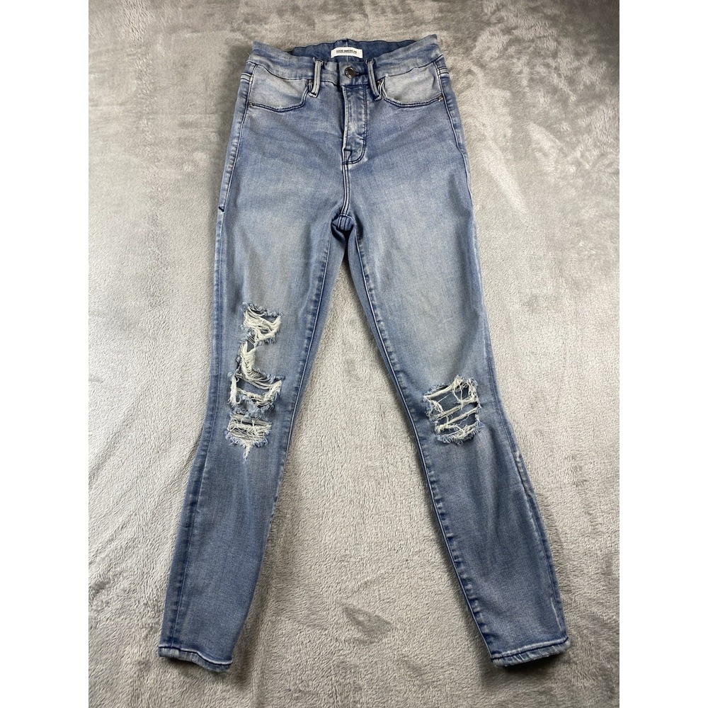 Good American Jeans Women's Good Waist Cropped Size 0/25 (24x26) Light Wash Soft